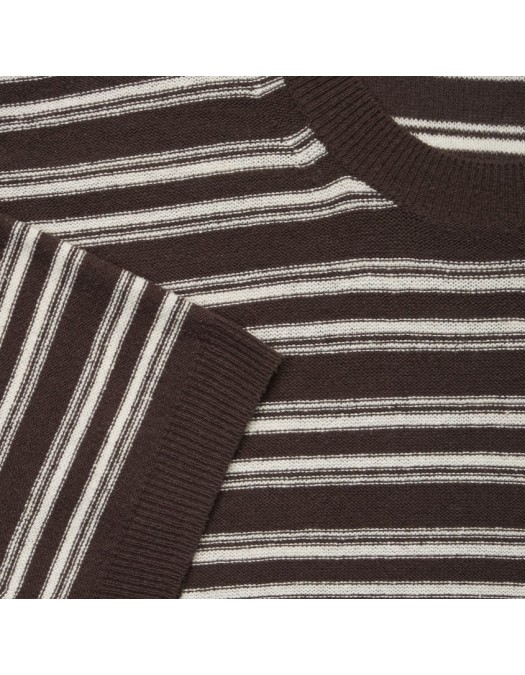 Tricou PAOLO PECORA, Dark Brown Striped Silk, Loose Fit - C1MA005F6002345