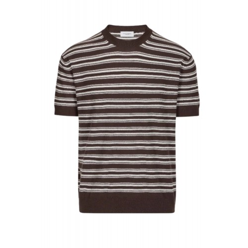 Tricou PAOLO PECORA, Dark Brown Striped Silk, Loose Fit 