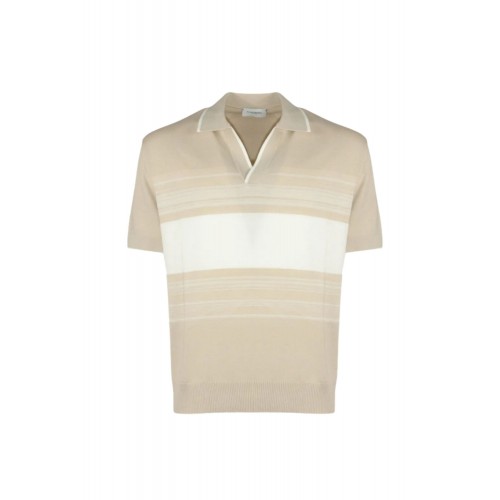 Tricou PAOLO PECORA, striped cotton T-shirt, Beige
