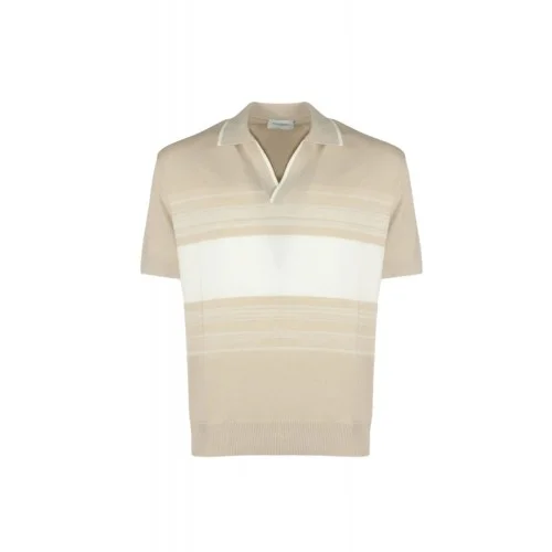 Tricou PAOLO PECORA, striped cotton T-shirt, Beige