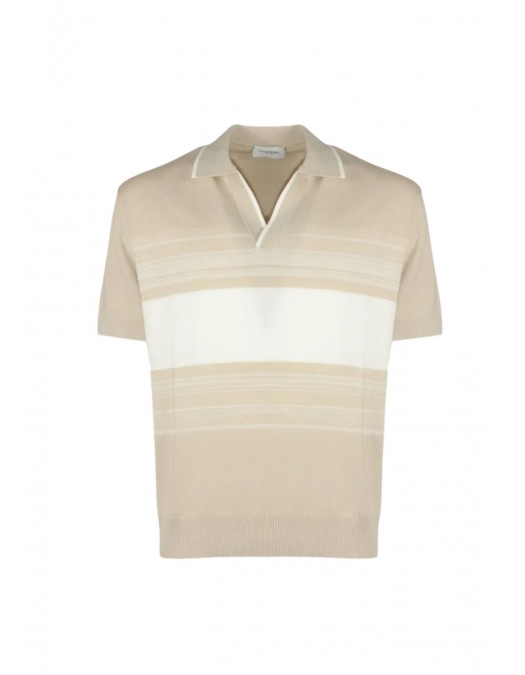 Tricou PAOLO PECORA, striped cotton T-shirt, Beige - C1MA019F1000001
