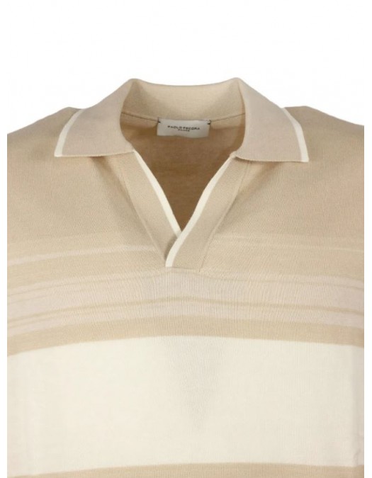 Tricou PAOLO PECORA, striped cotton T-shirt, Beige - C1MA019F1000001