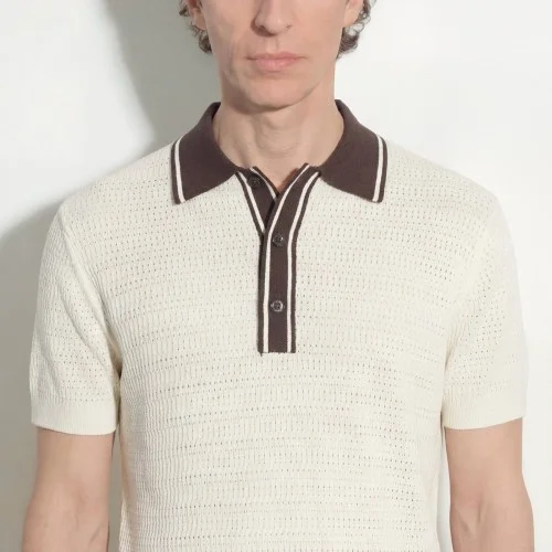Tricou PAOLO PECORA, Silk Polo Shirt  with Contrast Details, Cream