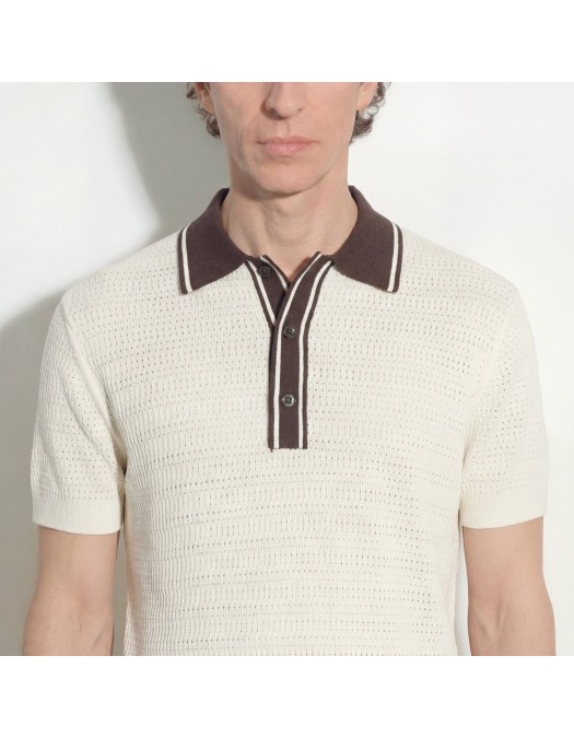 Tricou PAOLO PECORA, Silk Polo Shirt  with Contrast Details, Cream - C1MA020F6001102