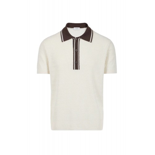 Tricou PAOLO PECORA, Silk Polo Shirt  with Contrast Details, Cream