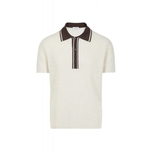 Tricou PAOLO PECORA, Silk Polo Shirt  with Contrast Details, Cream