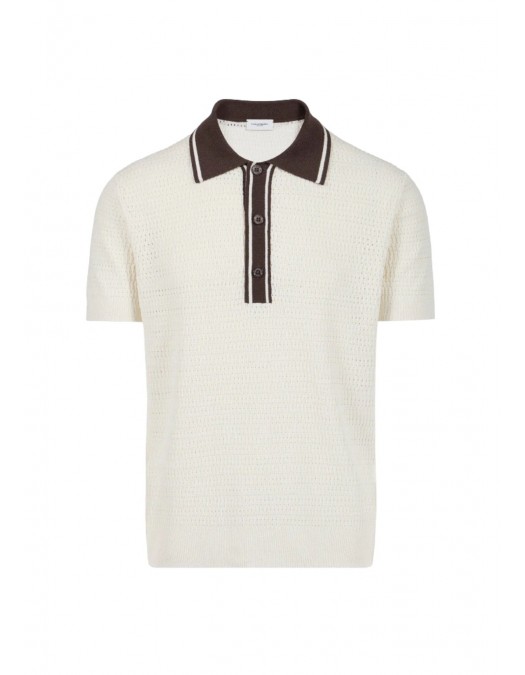 Tricou PAOLO PECORA, Silk Polo Shirt  with Contrast Details, Cream - C1MA020F6001102