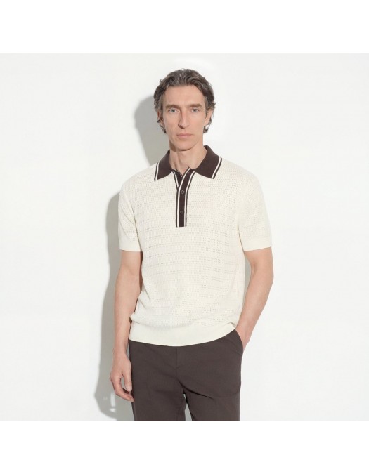 Tricou PAOLO PECORA, Silk Polo Shirt  with Contrast Details, Cream - C1MA020F6001102