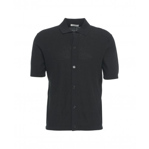Tricou Paolo Pecora, Ribbed Collar, Knitted, Black Tricou Paolo Pecora, Ribbed Collar, Knitted, Black