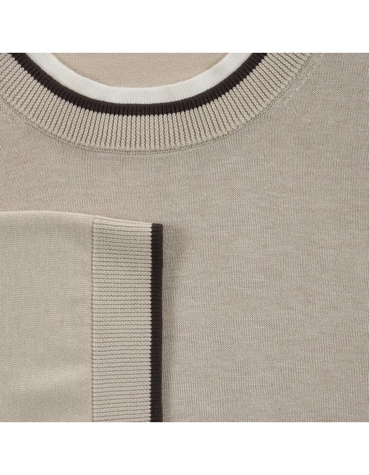 Tricou PAOLO PECORA, Beige Cotton Silk Crew Neck - C1MA045F2001420