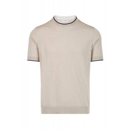 Tricou PAOLO PECORA, Beige Cotton Silk Crew Neck   