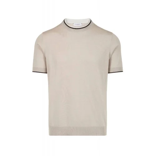 Tricou PAOLO PECORA, Beige Cotton Silk Crew Neck   