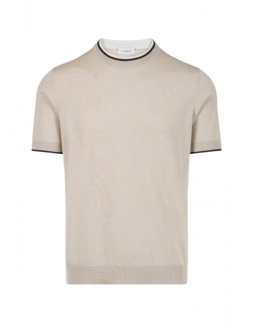 Tricou PAOLO PECORA, Beige Cotton Silk Crew Neck - C1MA045F2001420