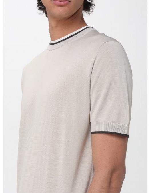 Tricou PAOLO PECORA, Beige Cotton Silk Crew Neck - C1MA045F2001420