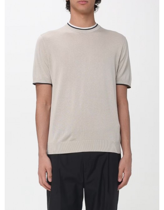 Tricou PAOLO PECORA, Beige Cotton Silk Crew Neck - C1MA045F2001420