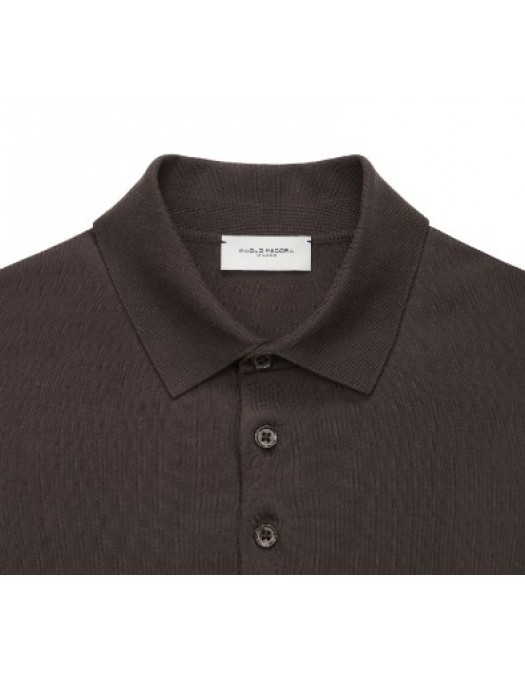 Tricou PAOLO PECORA, Dark Brown Cotton Polo Shirt - C1MA054F2002345