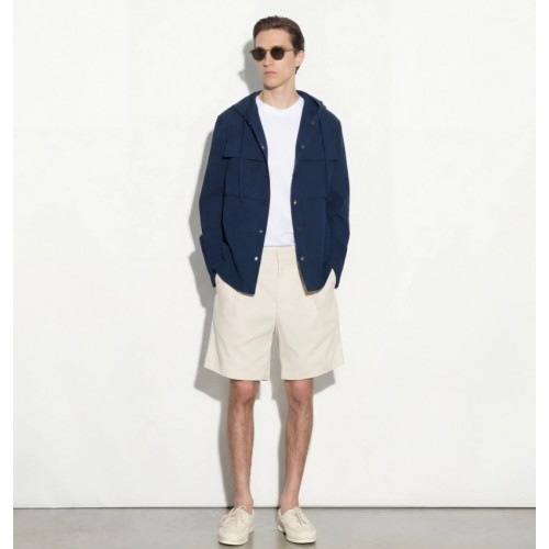 Hanorac PAOLO PECORA, Blue Cotton Seersucker Long-Sleeve Hoodie