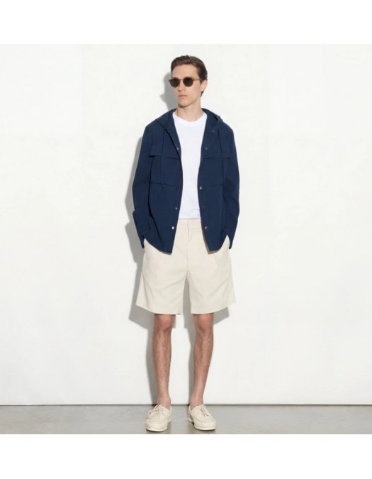 Hanorac PAOLO PECORA, Blue Cotton Seersucker Long-Sleeve Hoodie - C1MG06101896685