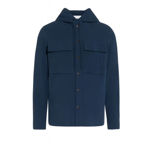 Hanorac PAOLO PECORA, Blue Cotton Seersucker Long-Sleeve Hoodie