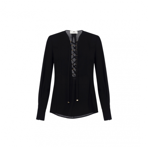 BLUZA ELISABETTA FRANCHI, Georgette, Laces Details, Black