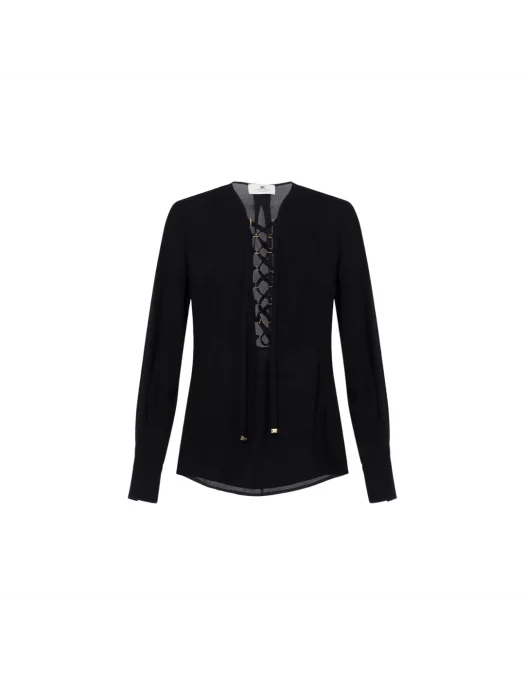 BLUZA ELISABETTA FRANCHI, Georgette, Laces Details, Black - CA00351E2110 BLUZA ELISABETTA FRANCHI, Georgette, Laces Details, Black - CA00351E2110