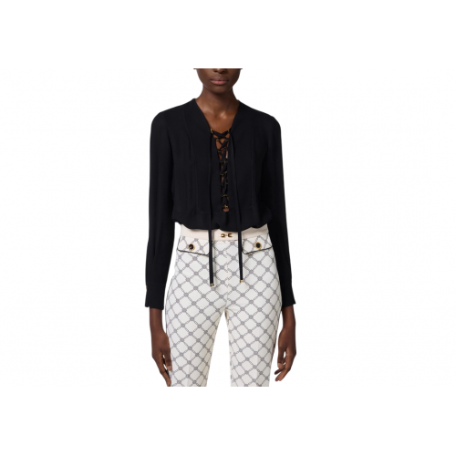 BLUZA ELISABETTA FRANCHI, Georgette, Laces Details, Black
