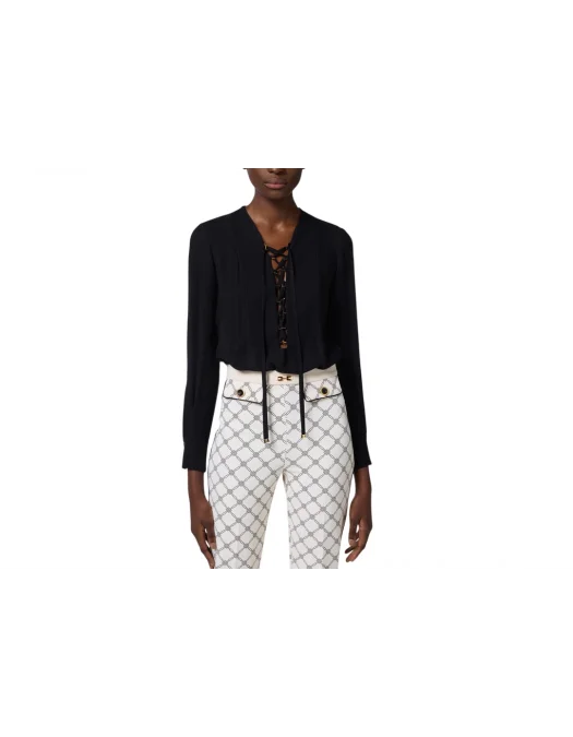 BLUZA ELISABETTA FRANCHI, Georgette, Laces Details, Black - CA00351E2110 BLUZA ELISABETTA FRANCHI, Georgette, Laces Details, Black - CA00351E2110