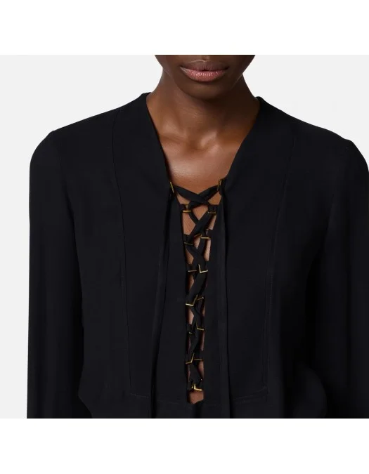 BLUZA ELISABETTA FRANCHI, Georgette, Laces Details, Black - CA00351E2110 BLUZA ELISABETTA FRANCHI, Georgette, Laces Details, Black - CA00351E2110