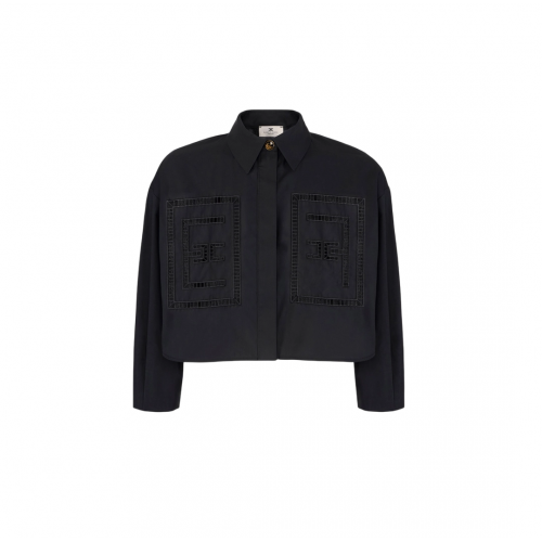 CAMASA ELISABETTA FRANCHI, Floral Openwork Embroideries, Black CAMASA ELISABETTA FRANCHI, Floral Openwork Embroideries, Black
