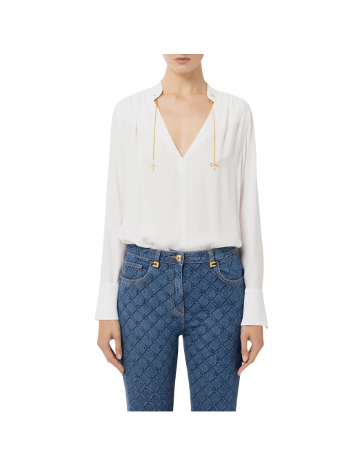 BLUZA ELISABETTA FRANCHI, Bow Details, Simple, White - CA08051E2360 BLUZA ELISABETTA FRANCHI, Bow Details, Simple, White - CA08051E2360
