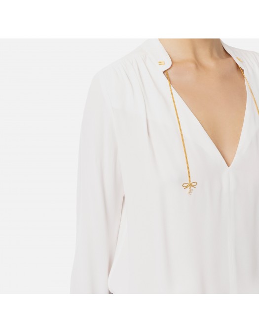 BLUZA ELISABETTA FRANCHI, Bow Details, Simple, White - CA08051E2360 BLUZA ELISABETTA FRANCHI, Bow Details, Simple, White - CA08051E2360
