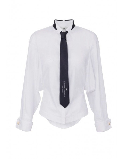 CAMASA ELISABETTA FRANCHI, Cotton Poplin, Cravata atasata, White - CA09156E2221