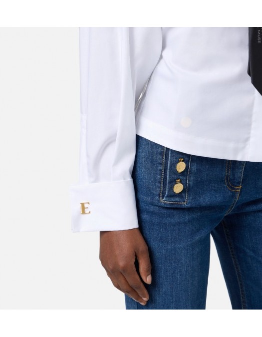 CAMASA ELISABETTA FRANCHI, Cotton Poplin, Cravata atasata, White - CA09156E2221
