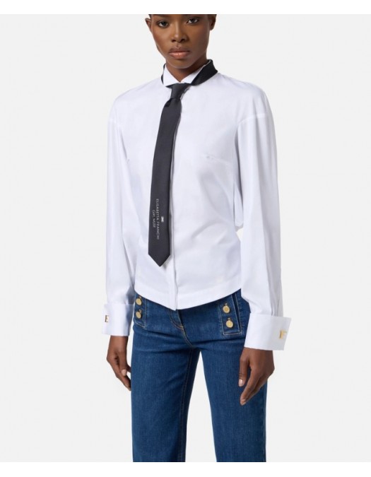 CAMASA ELISABETTA FRANCHI, Cotton Poplin, Cravata atasata, White - CA09156E2221