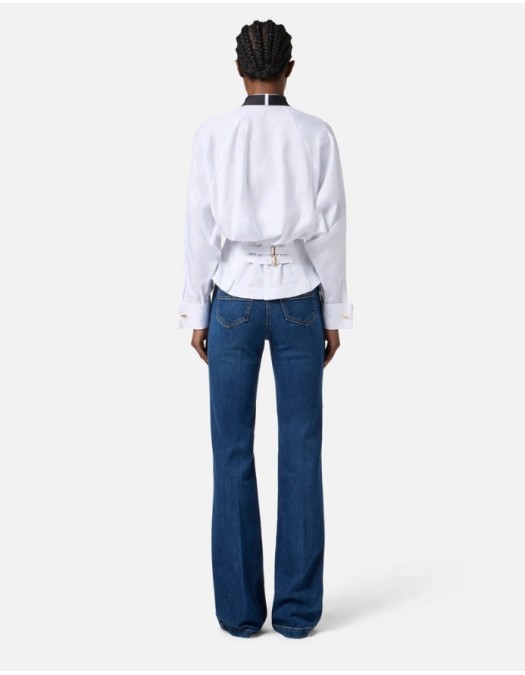 CAMASA ELISABETTA FRANCHI, Cotton Poplin, Cravata atasata, White - CA09156E2221