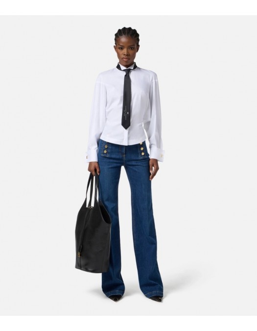 CAMASA ELISABETTA FRANCHI, Cotton Poplin, Cravata atasata, White - CA09156E2221