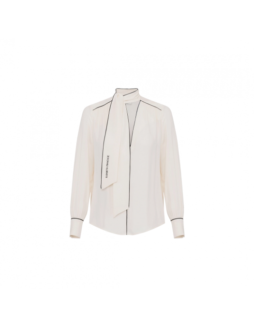 CAMASA ELISABETTA FRANCHI, Embroidered Logo, Black Details, Ivory - CA10451E2E84 CAMASA ELISABETTA FRANCHI, Embroidered Logo, Black Details, Ivory - CA10451E2E84