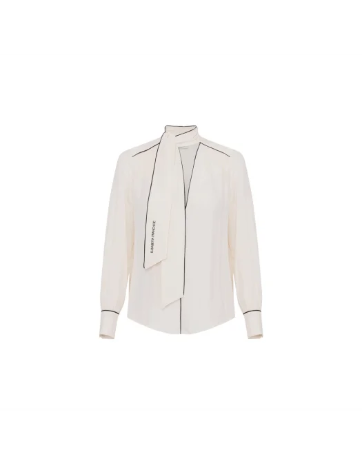 CAMASA ELISABETTA FRANCHI, Embroidered Logo, Black Details, Ivory - CA10451E2E84 CAMASA ELISABETTA FRANCHI, Embroidered Logo, Black Details, Ivory - CA10451E2E84
