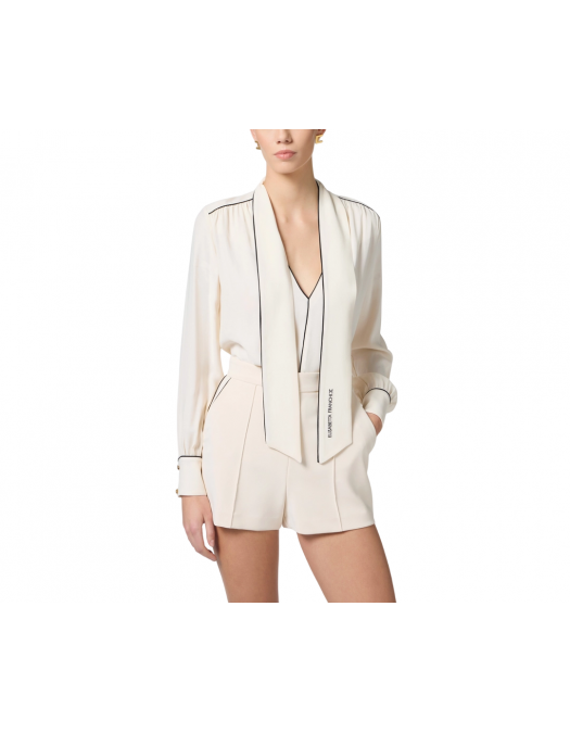 CAMASA ELISABETTA FRANCHI, Embroidered Logo, Black Details, Ivory - CA10451E2E84 CAMASA ELISABETTA FRANCHI, Embroidered Logo, Black Details, Ivory - CA10451E2E84