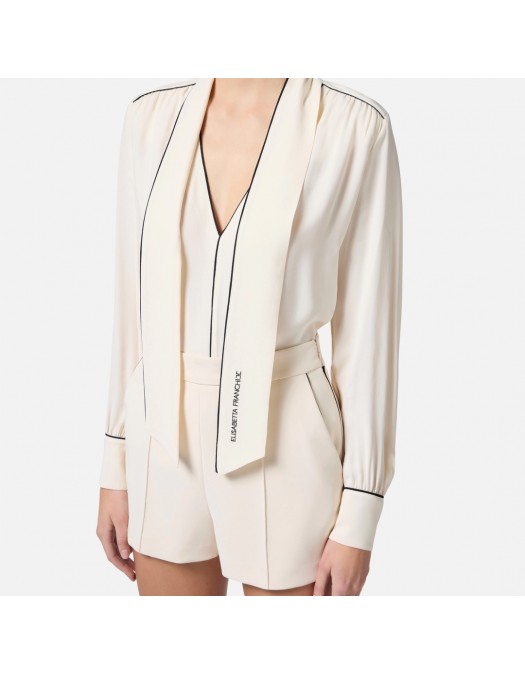CAMASA ELISABETTA FRANCHI, Embroidered Logo, Black Details, Ivory - CA10451E2E84 CAMASA ELISABETTA FRANCHI, Embroidered Logo, Black Details, Ivory - CA10451E2E84