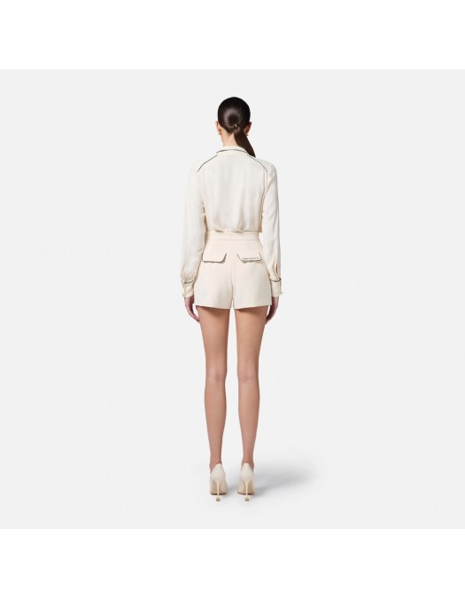 CAMASA ELISABETTA FRANCHI, Embroidered Logo, Black Details, Ivory - CA10451E2E84 CAMASA ELISABETTA FRANCHI, Embroidered Logo, Black Details, Ivory - CA10451E2E84