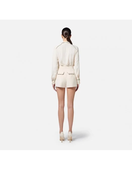 CAMASA ELISABETTA FRANCHI, Embroidered Logo, Black Details, Ivory - CA10451E2E84 CAMASA ELISABETTA FRANCHI, Embroidered Logo, Black Details, Ivory - CA10451E2E84