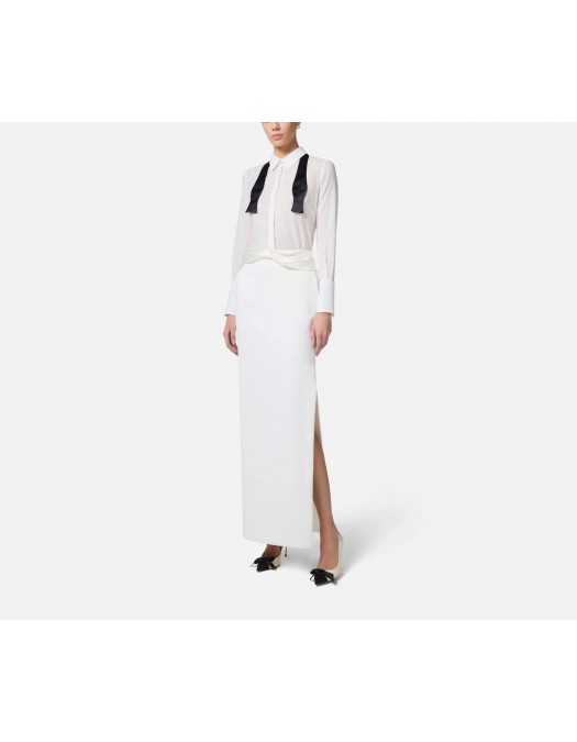 CAMASA ELISABETTA FRANCHI, Georgette, Bow Tie, Ivory - CA10952E2360 CAMASA ELISABETTA FRANCHI, Georgette, Bow Tie, Ivory - CA10952E2360