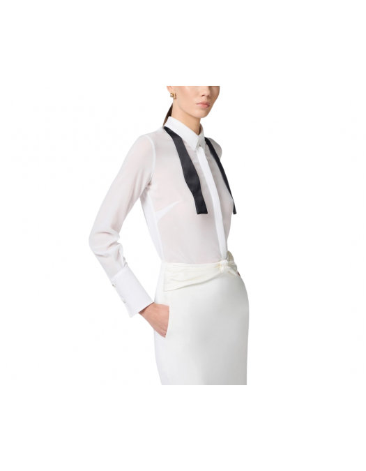 CAMASA ELISABETTA FRANCHI, Georgette, Bow Tie, Ivory - CA10952E2360 CAMASA ELISABETTA FRANCHI, Georgette, Bow Tie, Ivory - CA10952E2360