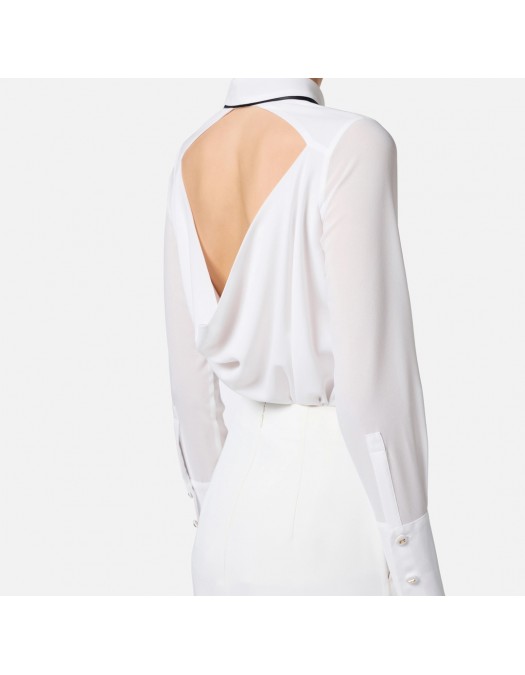 CAMASA ELISABETTA FRANCHI, Georgette, Bow Tie, Ivory - CA10952E2360 CAMASA ELISABETTA FRANCHI, Georgette, Bow Tie, Ivory - CA10952E2360