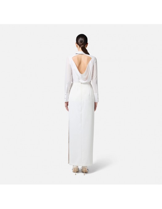 CAMASA ELISABETTA FRANCHI, Georgette, Bow Tie, Ivory - CA10952E2360 CAMASA ELISABETTA FRANCHI, Georgette, Bow Tie, Ivory - CA10952E2360
