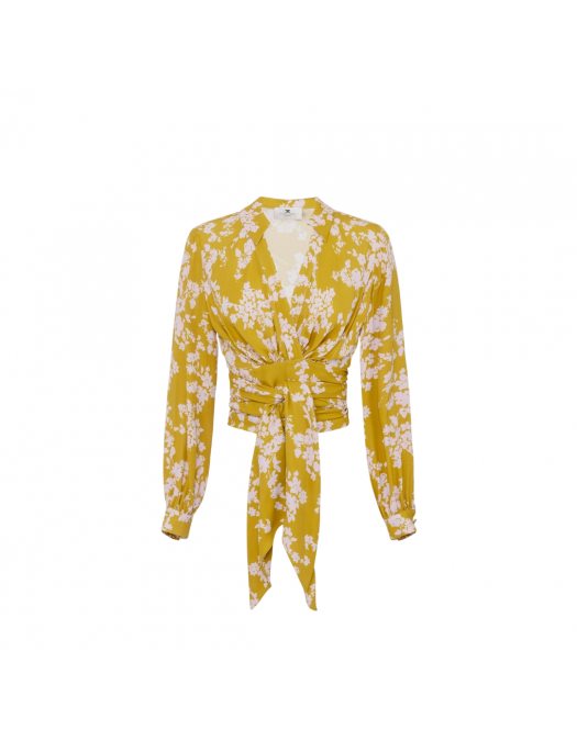 BLUZA ELISABETTA FRANCHI, Georgette, Sash Belt, Yellow - CA11051E2DJ4 BLUZA ELISABETTA FRANCHI, Georgette, Sash Belt, Yellow - CA11051E2DJ4