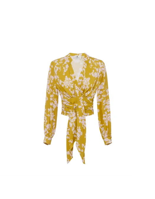 BLUZA ELISABETTA FRANCHI, Georgette, Sash Belt, Yellow - CA11051E2DJ4 BLUZA ELISABETTA FRANCHI, Georgette, Sash Belt, Yellow - CA11051E2DJ4