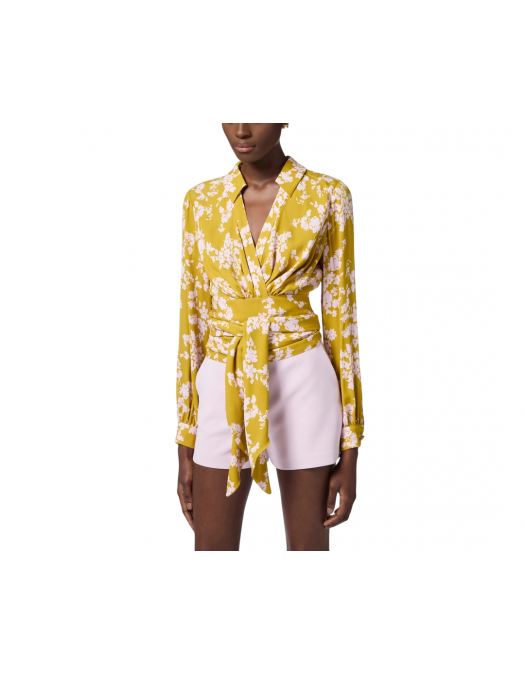 BLUZA ELISABETTA FRANCHI, Georgette, Sash Belt, Yellow - CA11051E2DJ4 BLUZA ELISABETTA FRANCHI, Georgette, Sash Belt, Yellow - CA11051E2DJ4