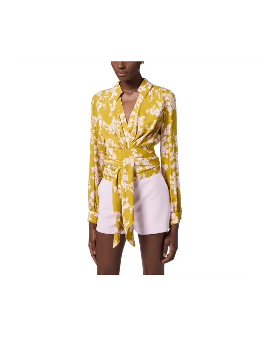 BLUZA ELISABETTA FRANCHI, Georgette, Sash Belt, Yellow - CA11051E2DJ4 BLUZA ELISABETTA FRANCHI, Georgette, Sash Belt, Yellow - CA11051E2DJ4